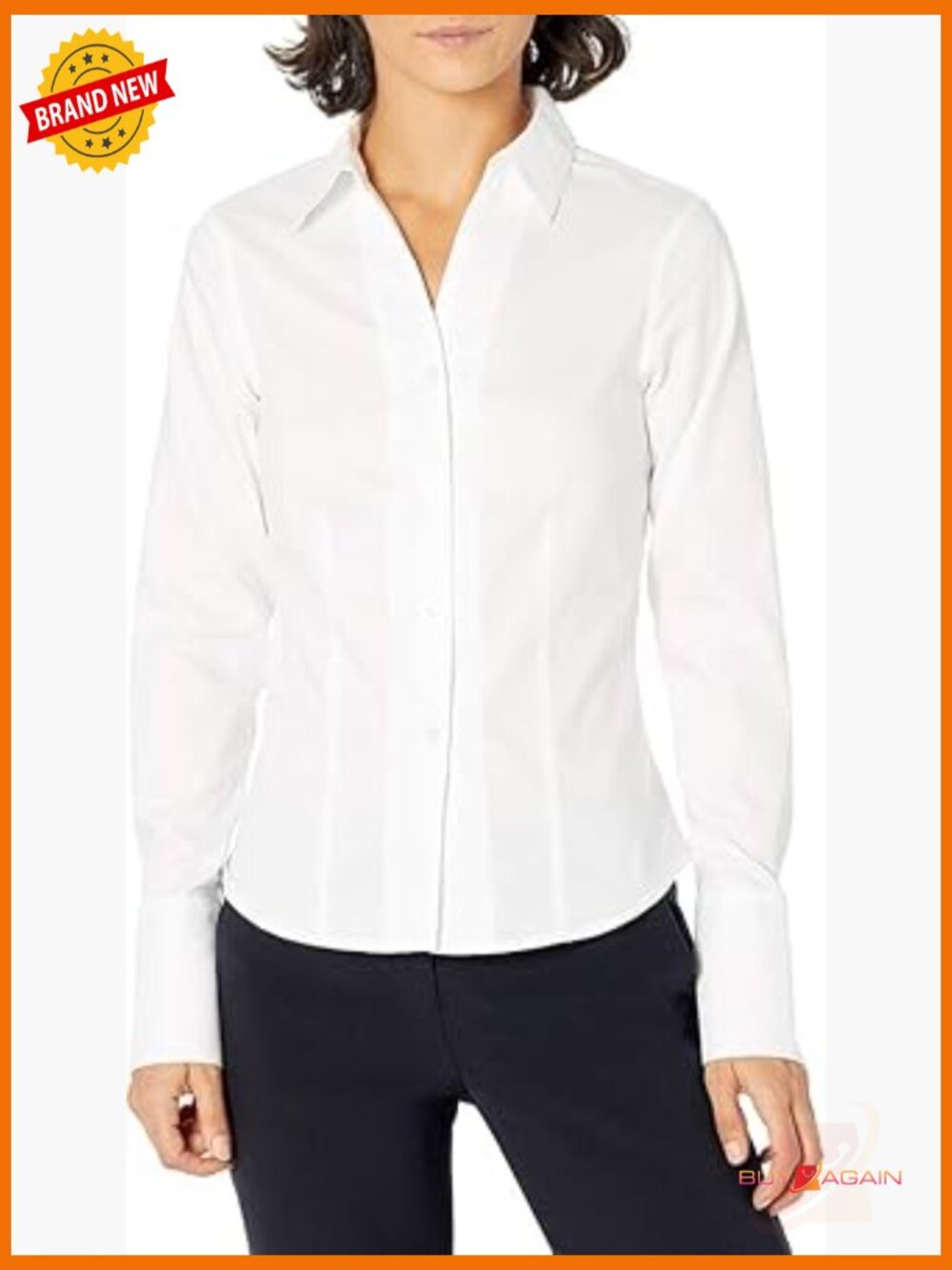 Petite Long Sleeve Wrinkle Free Button Down Blouse Regular Fit